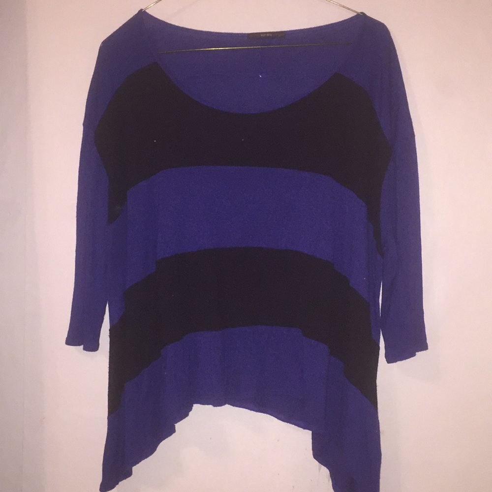 Long sleeve blue and black striped top